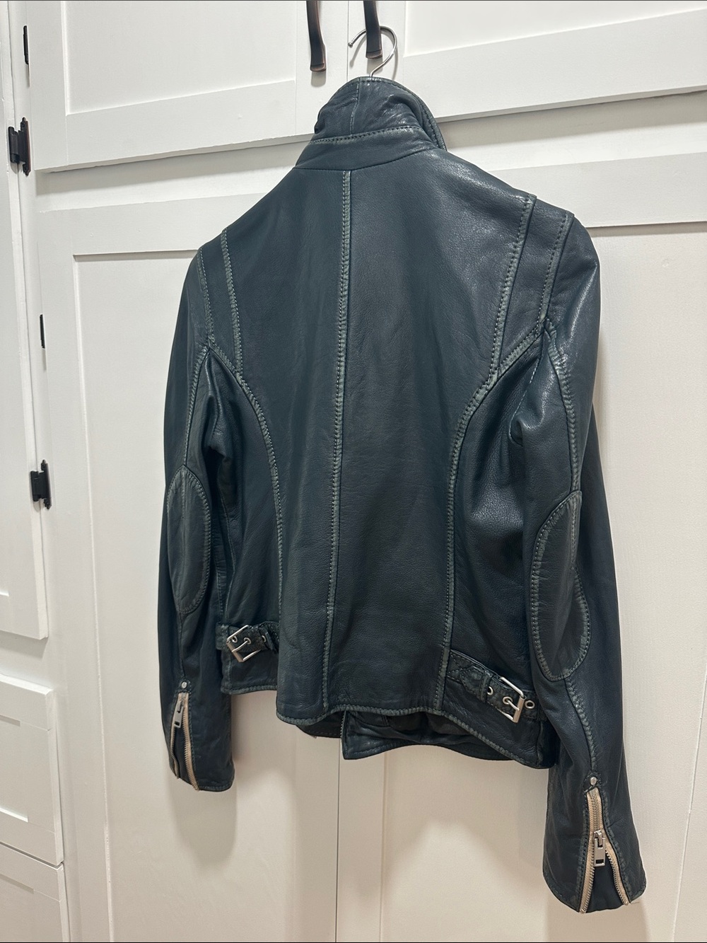 Mauritius “blue” Leather Moto Jacket with Silver Hardware - Picture 3 of 4